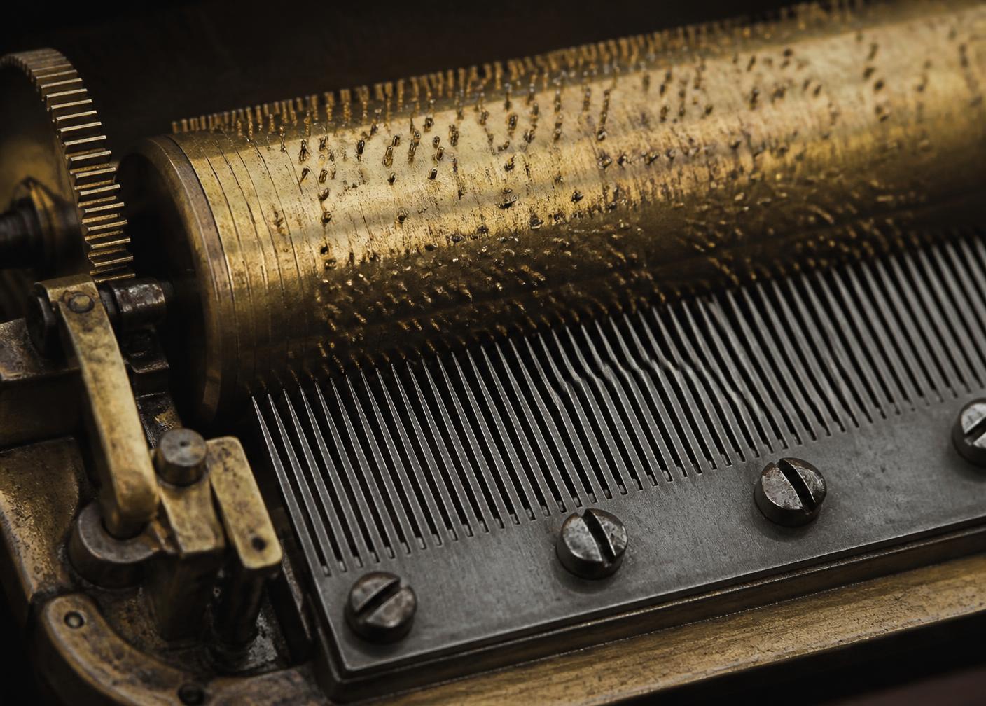 Détail du cylindre d'une boîte à musique