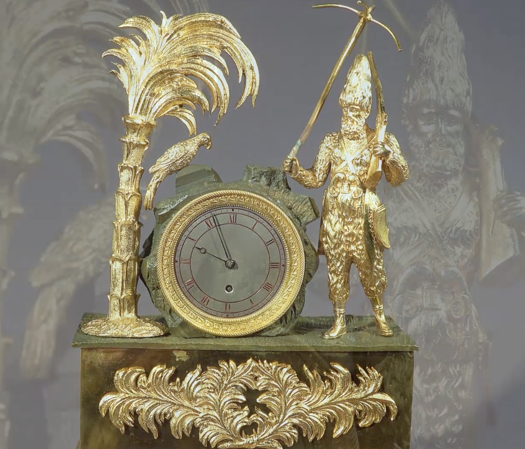 Pendule orientaliste en bronze doré à figure d'archer
